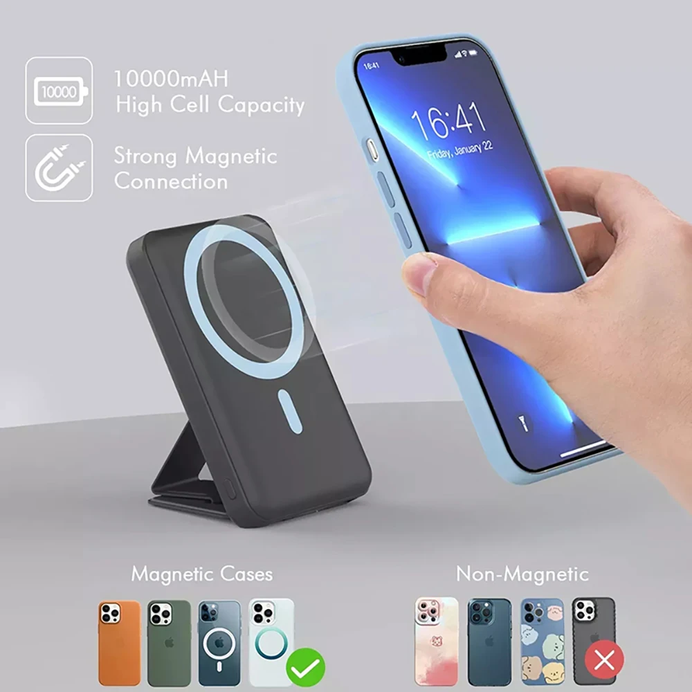 EONLINE 3D Dragon 10000mah Slim Magnetic Power Bank Wireless Fast Charger With Foldable Stand For IPhone External Spare Battery