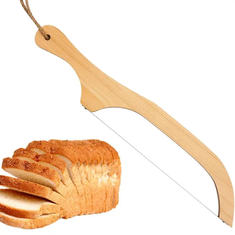 

Bread Bow Cutter Serrated Sourdough Slicer with Wooden Handle Portable Bread Cutting Tool Sourdough Bread Slicer Baking Tool