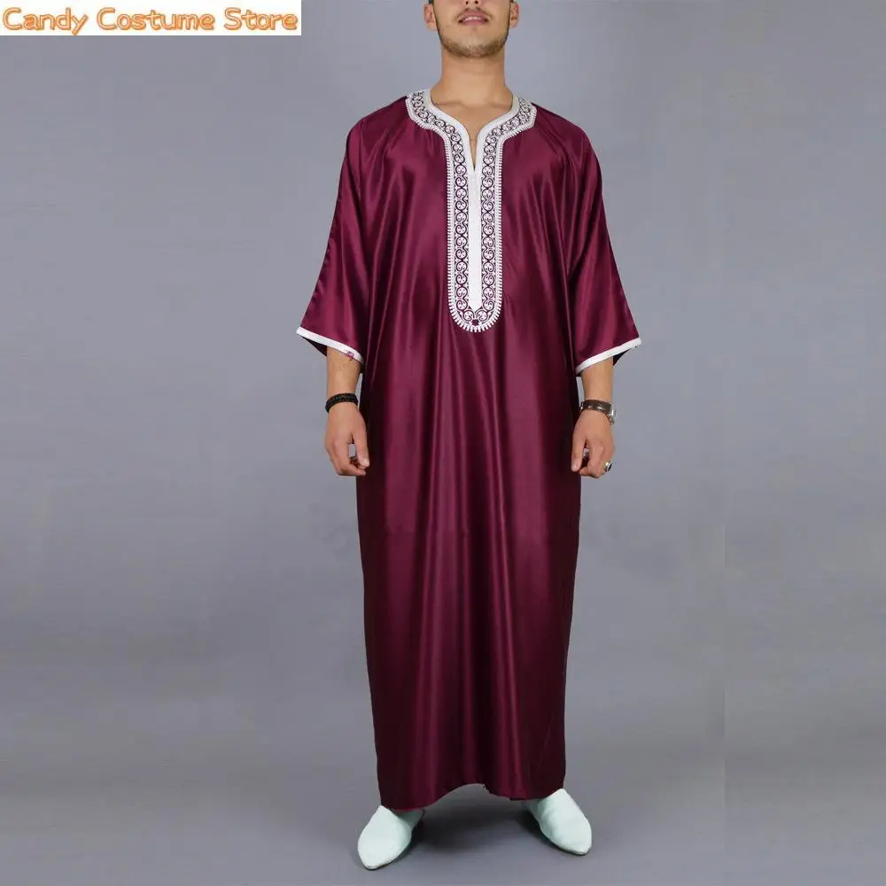 Мужская одежда, марокканский кафтан, красная вышитая свободная и дышащая мужская мусульманская одежда, модная мусульманская одежда