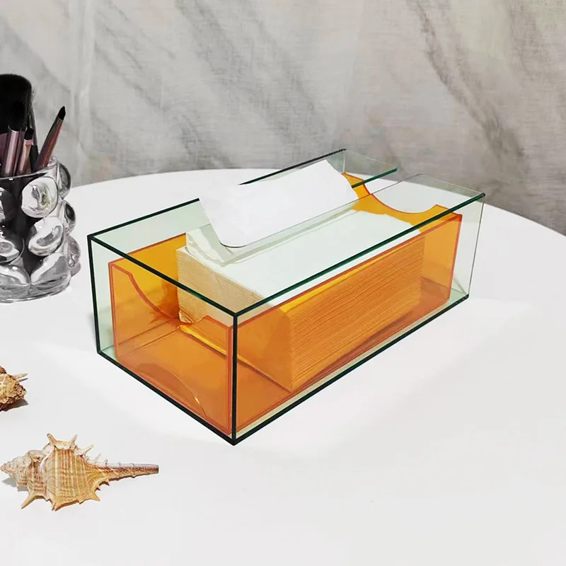Colorful Acrylic Drawer Tissue Box Luxury Desktop Transparent Rainbow Napkin Box Ins Style Home Creative Bathroom Storage 6