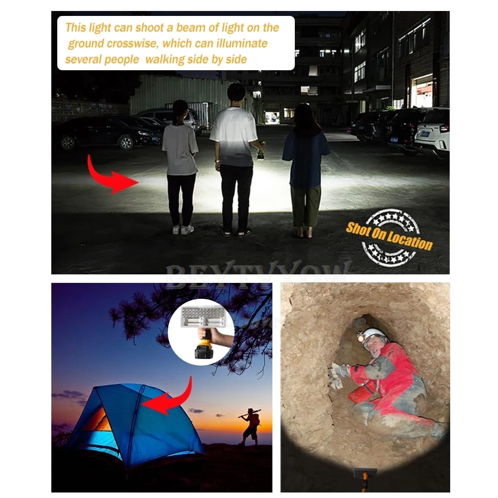 Cordless Flashlight 40W 4200LM Jobsite Light Compatible with Dewalt 20V Battery