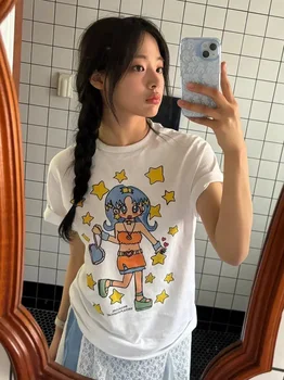 NewJeans Minji Summer Casual  Short Sleeve T Shirt Women's  Round Neck Tops Comfortable Breathable Casual Wear Tee 1