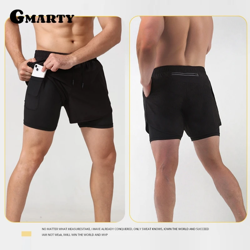 

1PC Sport Shorts Men Sportswear Double-deck Training Short Pant Summer 2 In 1 Beach Homme Clothing Jogging Gym Running Shorts