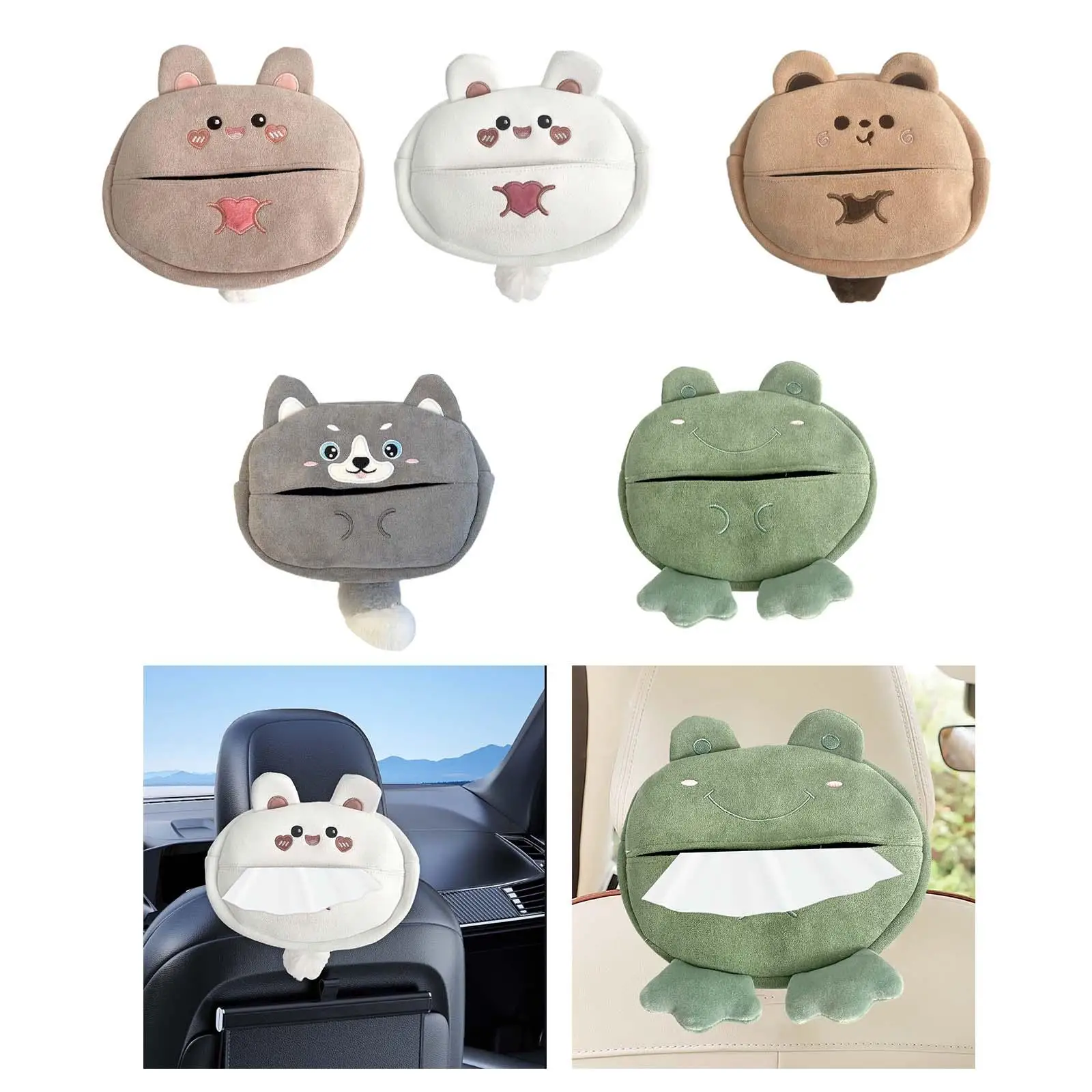 

Симпатичный автомобильный держатель для салфеток, держатель для бумаги на молнии, мультяшный Автомобильный держатель для салфеток, милая мультяшная коробка для салфеток с животными для офиса, авто