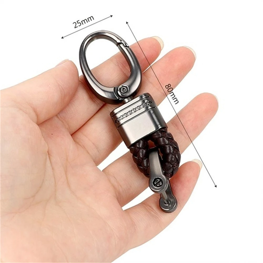 Horseshoe Buckle Keychain Metal Big Head with Pattern Woven Leather Rope Keyring Accessories Car Bag Pendant Ornaments Gift
