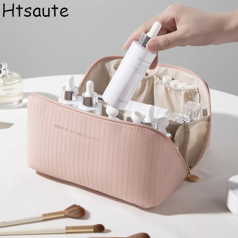 

Cosmetic Bags For Women Elegant PU Leather Make Up Pouch Travel Toiletries Organizer Storage Hangbag Korean Carry-on Makeup Tote