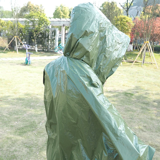 Sürgősségi Esőhárék Esőkabát Szélálló Hidegálló Esőabát Unisex Kültéri Túlélési Eszköz Túrázás Kerékpározás Elsősegély -Ellátás Zöld - Image 2