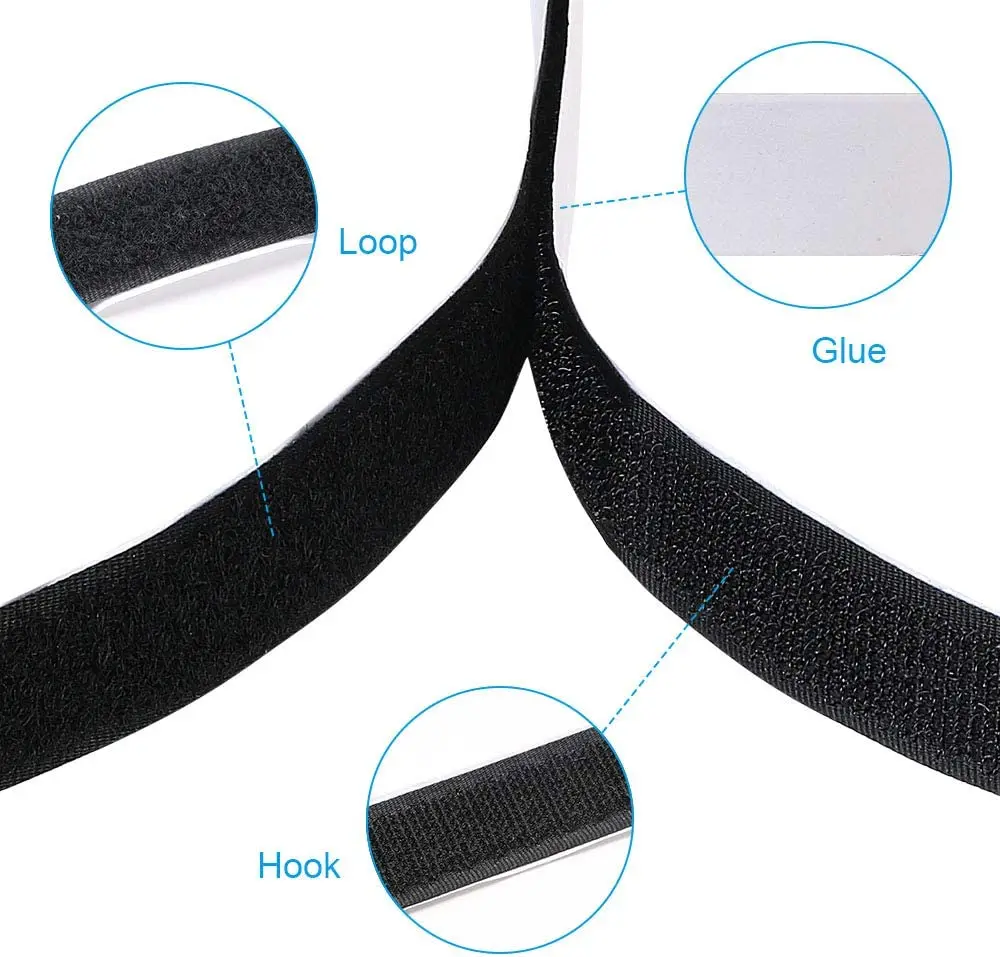 1/5/10Meter Magic Nylon Sticker Strips Self Adhesive Hook and Loop Fastener Tape DIY Craft Accessories with Glue Black 20-50mm