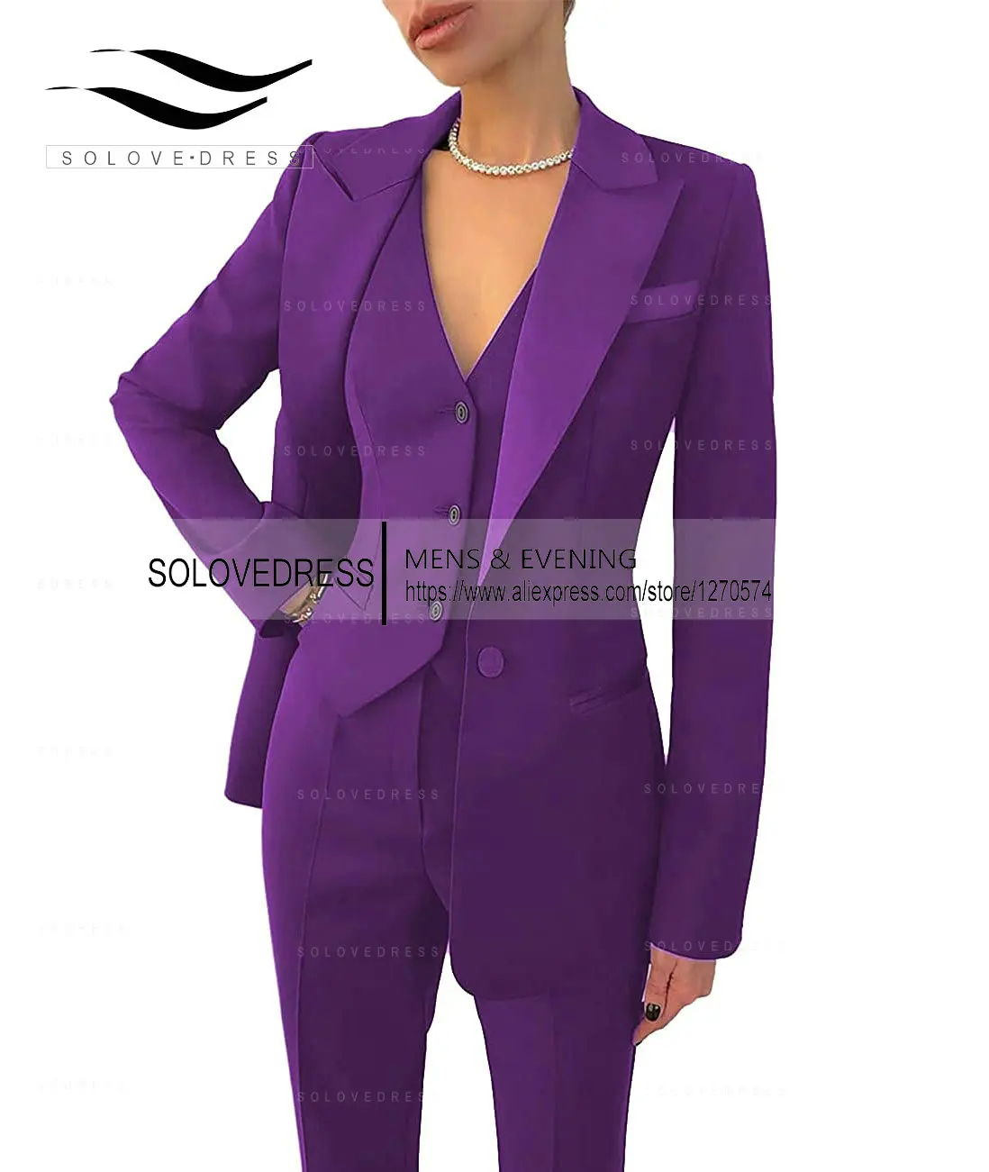 Women's Suits Formal Slim Fit 3 Piece Long Sleeved Elegant Blazer Notched Lapel Jacket and Adjustable Waist for Work Set