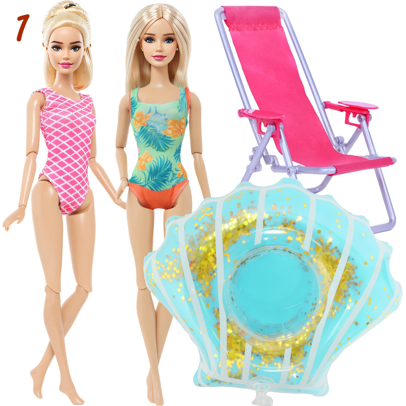 Doll Accessories 4 Items Ba Doll Bie = 2x Swimwear Bikini + 1x Beach Chair + 1x Inflatable Swim Ring Clothes 11.8 Inch Doll Toy