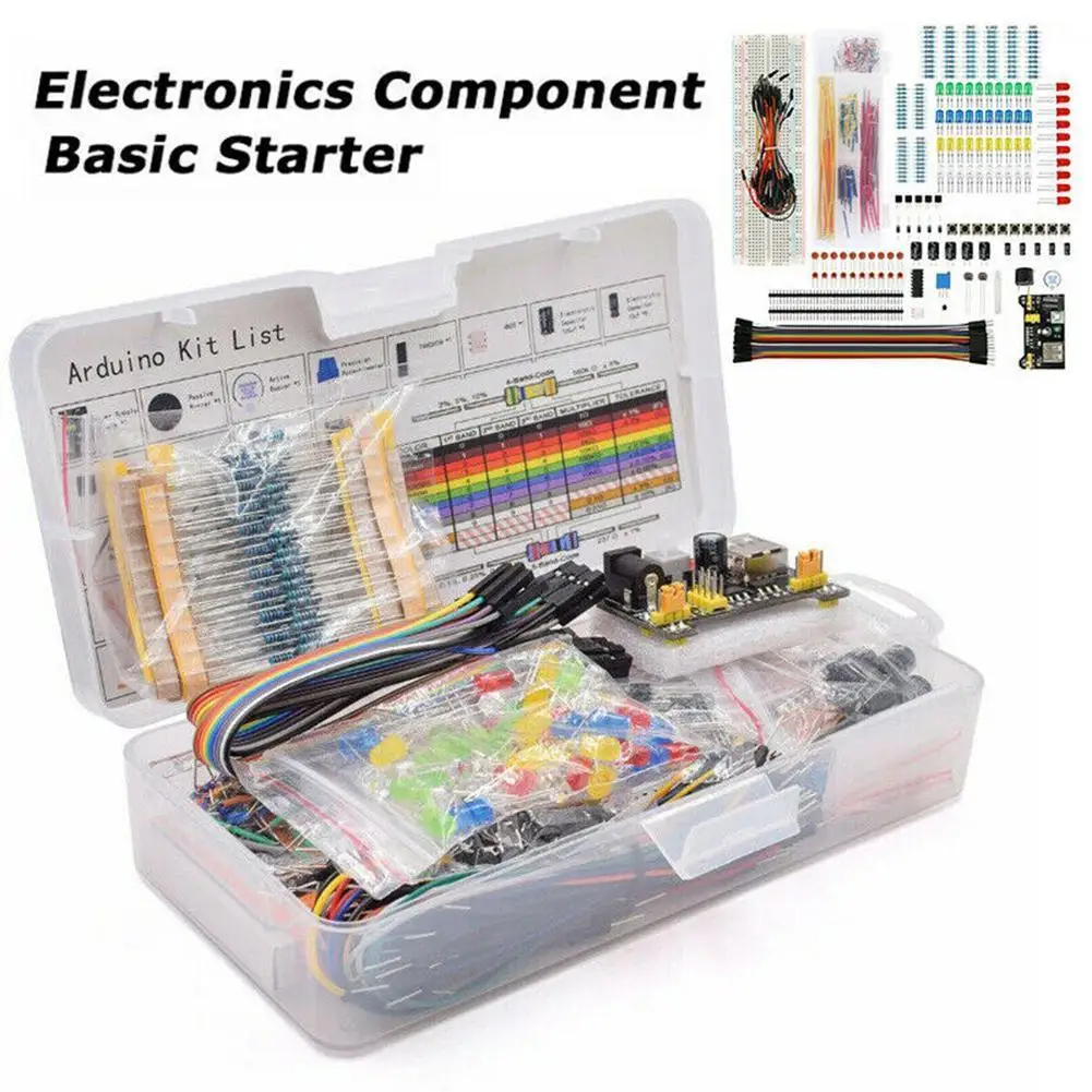 아두이노 R3 용 DIY 프로젝트 스타터 키트, 전자 DIY 키트, 박스 포함 전자 부품 세트, 830 타이 포인트 브레드보드