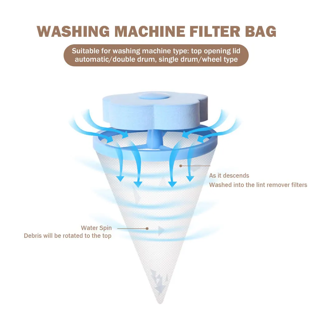 Washing Machine Floating Lint Filter Mesh Bag Reusable Flower Shaped Mesh Dirty Collection Pouch for Dog Cat Fur Hair Collector