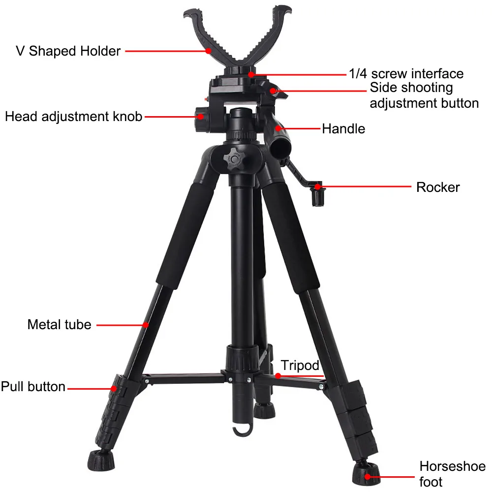 Heavy Iron Hunting Tripod w/ V-Yoke Shooting Rack Adjustable Outdoor Hunt Shoot Accessories Stick Rack Universal Camera Bracket hunting shooting rack