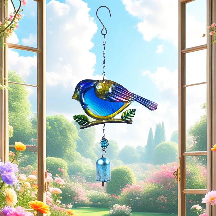 Creative Cute Bird Painted Bell Wind Chime Window Sill Garden Terrace Porch Decorative Pendant Housewarming Birthday Gift