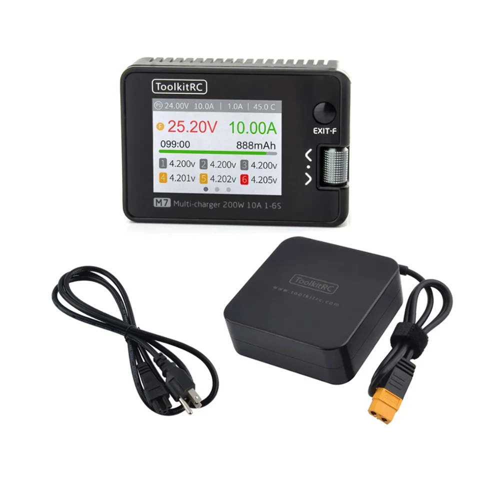 ToolkitRC M7 200W SC100 밸런스 충전기 방전기 ADP100 포함 1-6S 리포 배터리 전압 서보 체커 수신기 신호 테스트