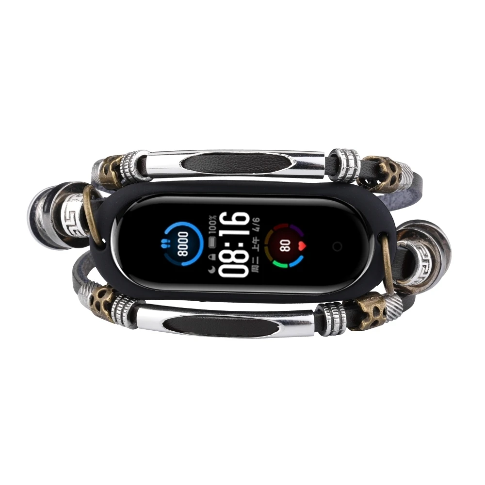 Elegant Metal and Leather Smart Bracelet Strap Replacement Wristband