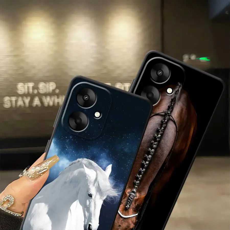 Black Soft Phone Cover with Horse Animal Design