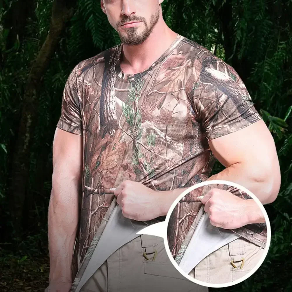 Men Training T-shirt Quick Dry Camouflage Solid Color Breathable Short Sleeves Disguise 3D Print Serpent Skin Print Men Summer T