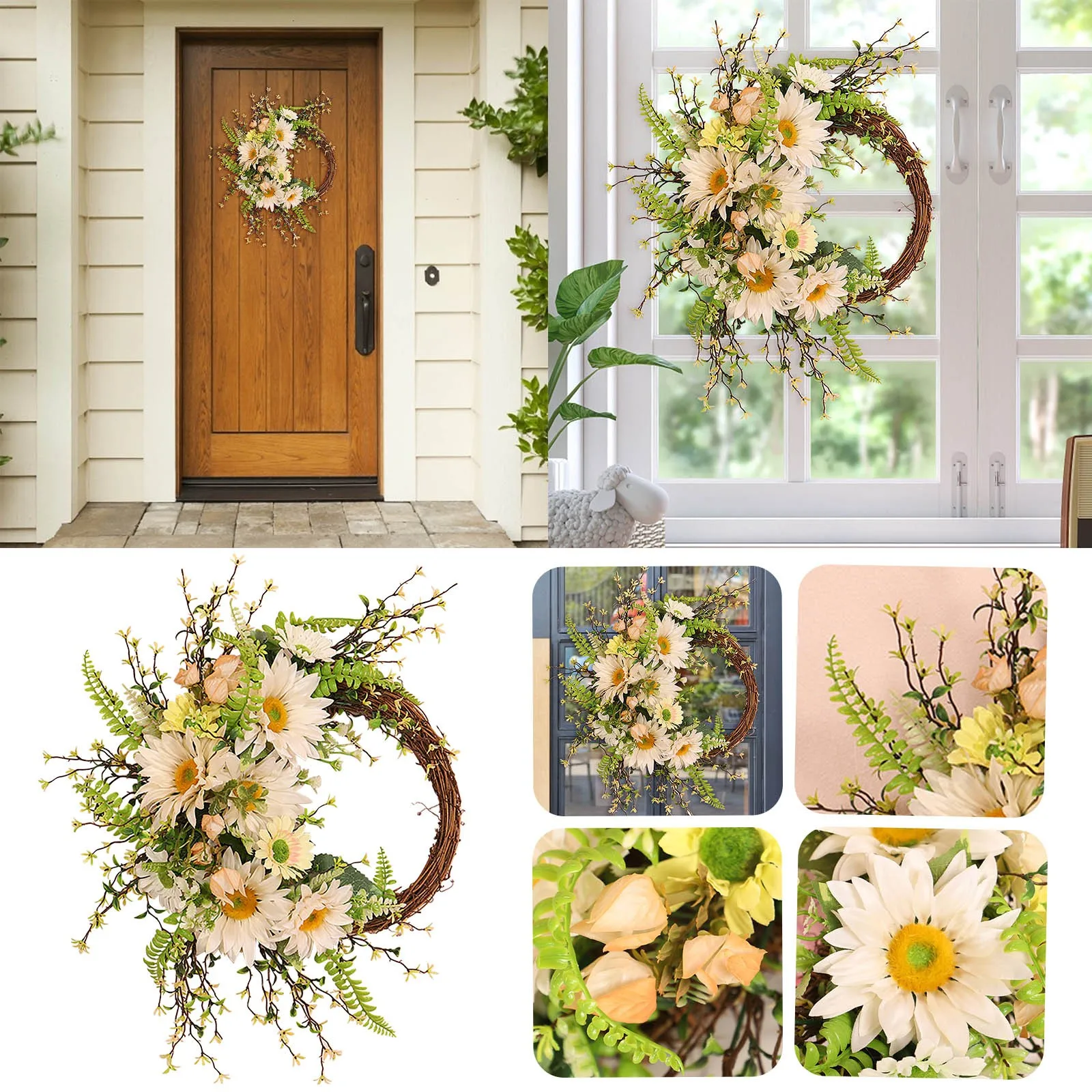 

Подсолнухи, венок или дверь из искусственной стены, летний венок, внутренняя Виноградная лоза, весна-лето, искусственный венок, современный Рождественский венок