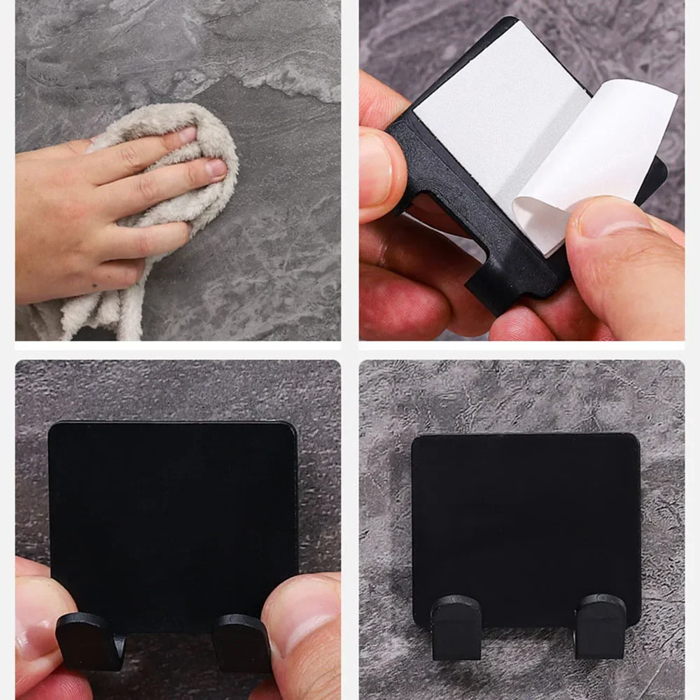 Adhesive Wall-Mounted Razor Holder - Shower Bathroom Shaving Hook in Black Plastic (2/4 Pack)