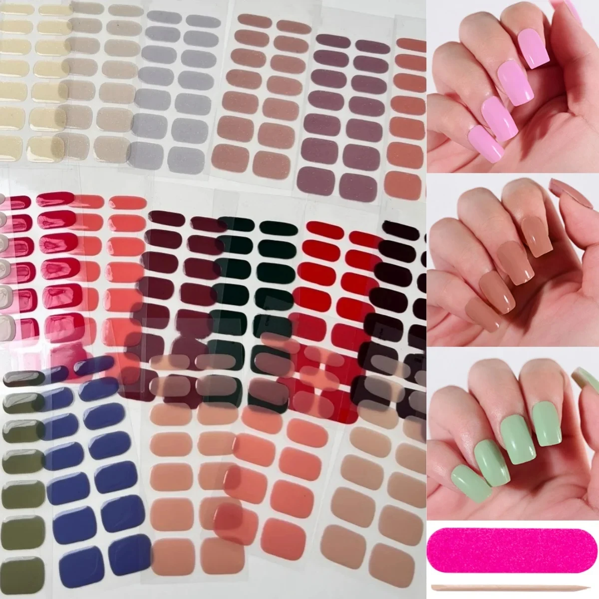 Semi-cured Gel Nail Stickers Solid Color Semi-baked Tips Full UV Need Decals Paste Lamp N0R7 Beauty Tool