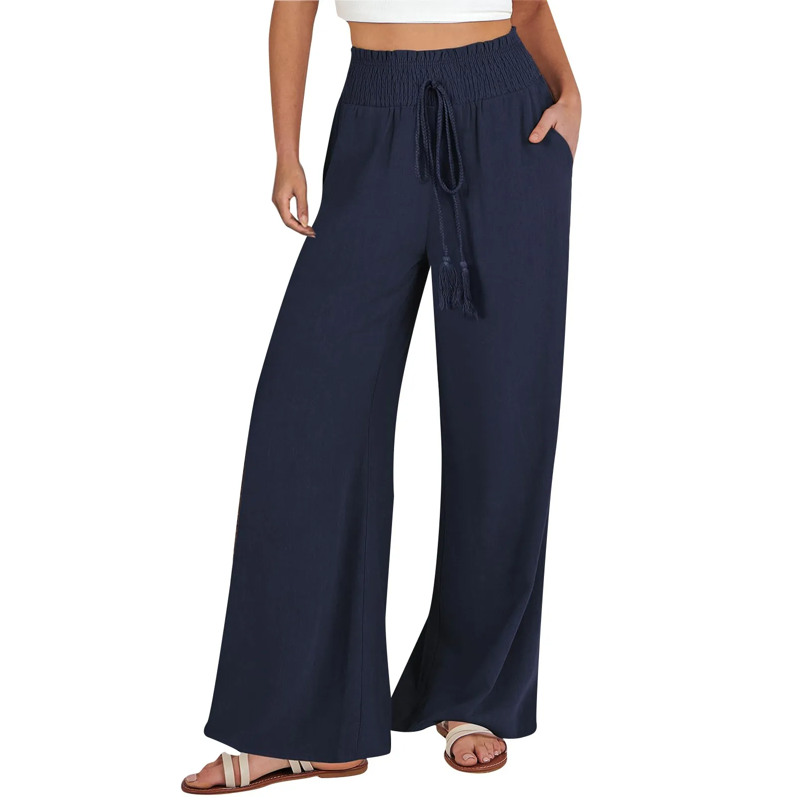 

Women's Casual Fashion Solid Colour Cotton Linen Casual Pants Wide Leg Trousers Sweatpants With Pockets reviews many clothes