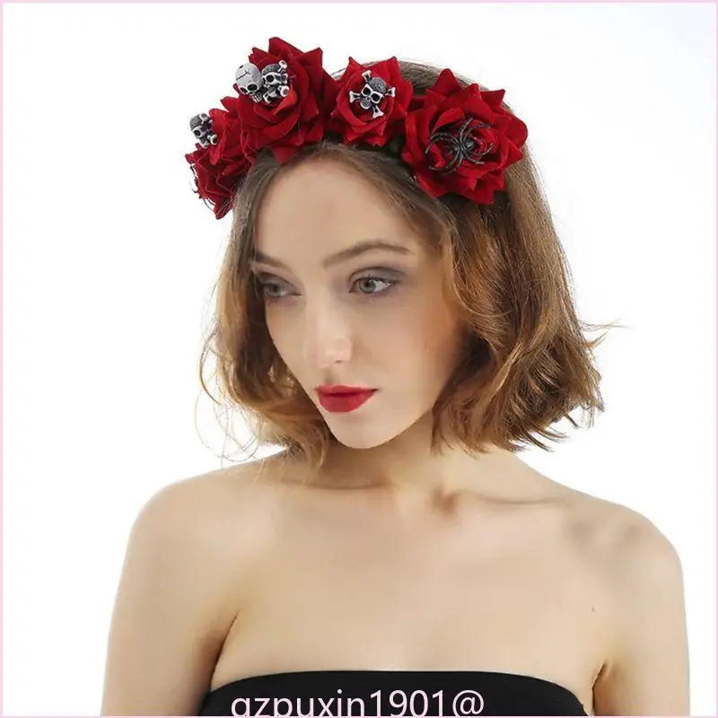 57qa Halloween Tag des toten Stirnbands Bloomy Rose Flower Hair Hoop Horror Skull Cosplay Accessoire Festival – Detail 7