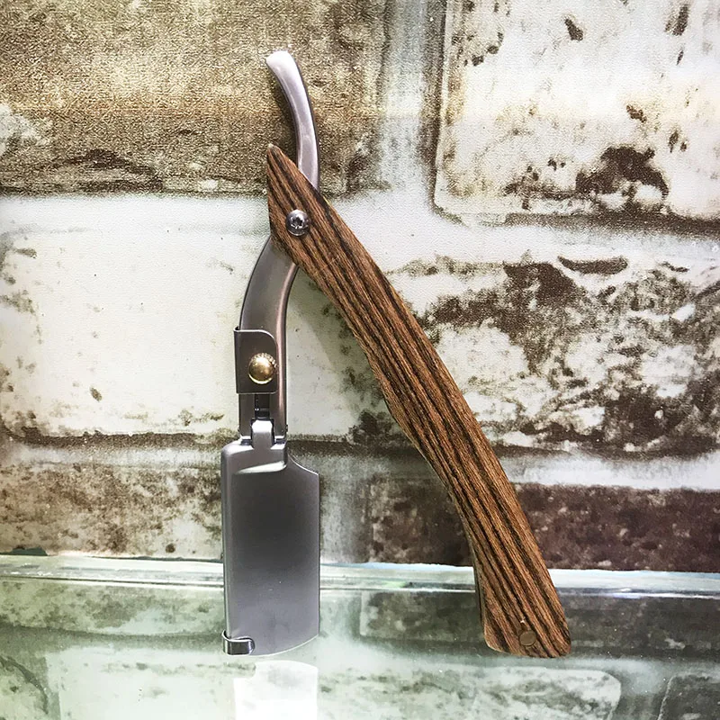 나무 손잡이 면도날 전문 이발사 면도기, 교체 가능한 면도날, 남성용 선물