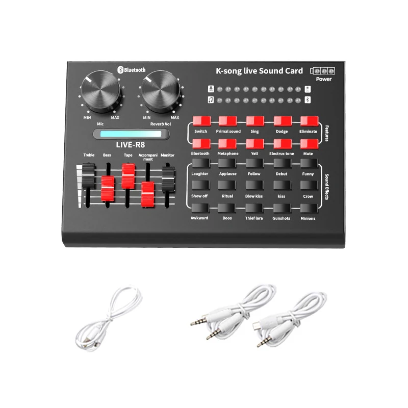 

Sound Card R8 Voice Changer Metal Two Channels Adjustable Dual Dsp Noise Reduction Chip Consumer Electronics Usb