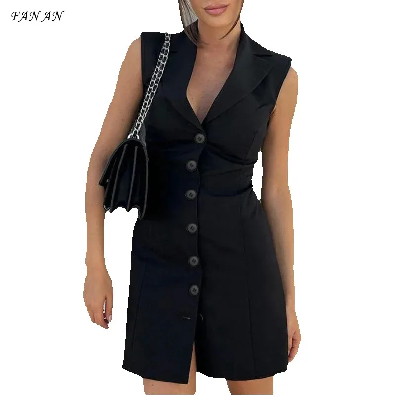 

Office Commuter Style Solid Color Single-breasted Lapel Slim-fit Wrap Hip Dress 2024 Summer Fall New Fashion Women's Dress