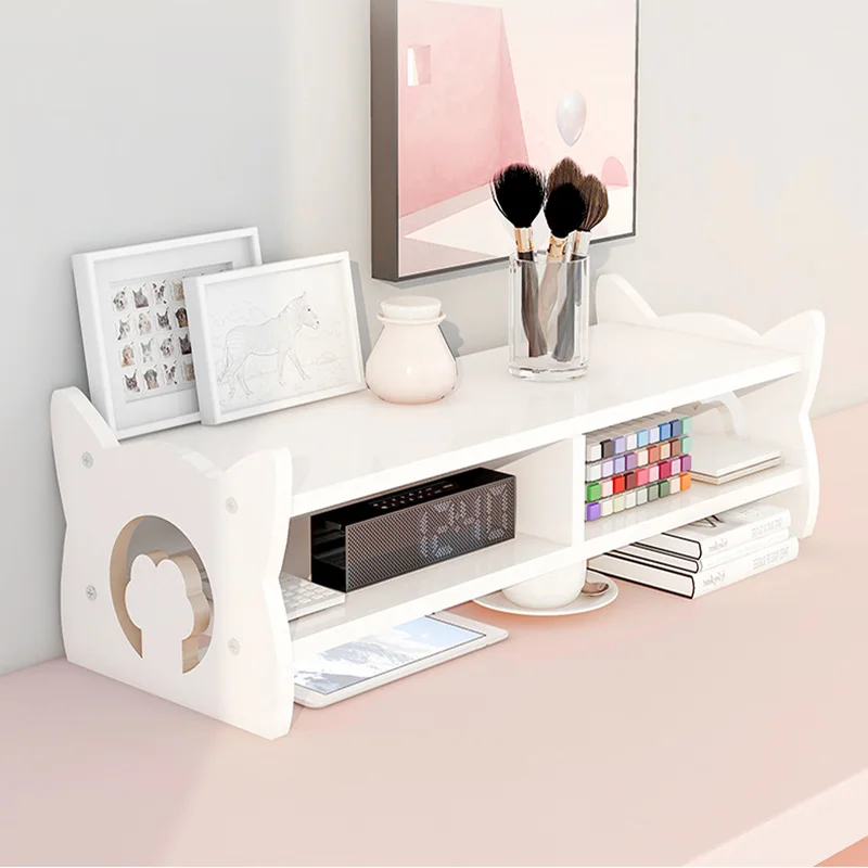 Cute Cat's Paw Monitor Stand Desk Storage Rack Wooden Computer Riser Desk Organizer Storage Shelves Cabinet Home Office Supplies pink cute monitor stand desktop storage wood bracket storage box laptop desktop computer monitor increase rack office supplies