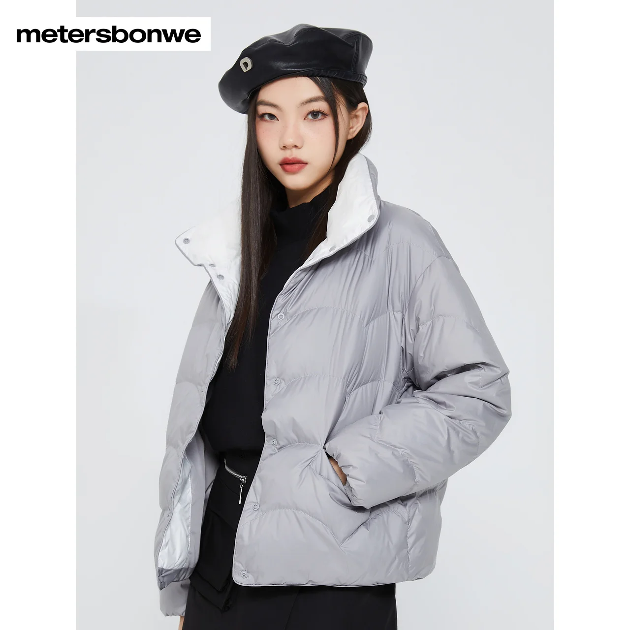 Metersbonwe Women's 22New Winter Lightweight Solid Color Short Down Jacket Stand Collar Ultra Light  Youth Casual Warm Wear