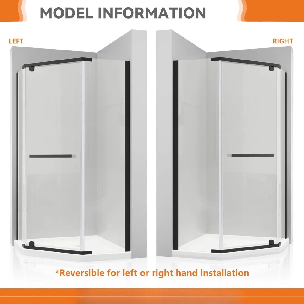 Neo-angle Shower door 38 in. D x 38 in. W x 72 in. H, Tempered Glass with Easy Clean, Frameless Pivot Shower Enclosure 6