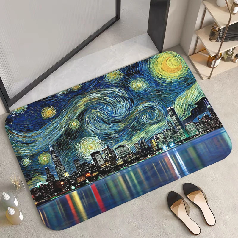 

Custom V-Van Gogh Art Bathroom Rug House Entrance Mat Bath Mats Room Rugs Kitchen Carpet Home Carpets Foot Prayer Door Doormat