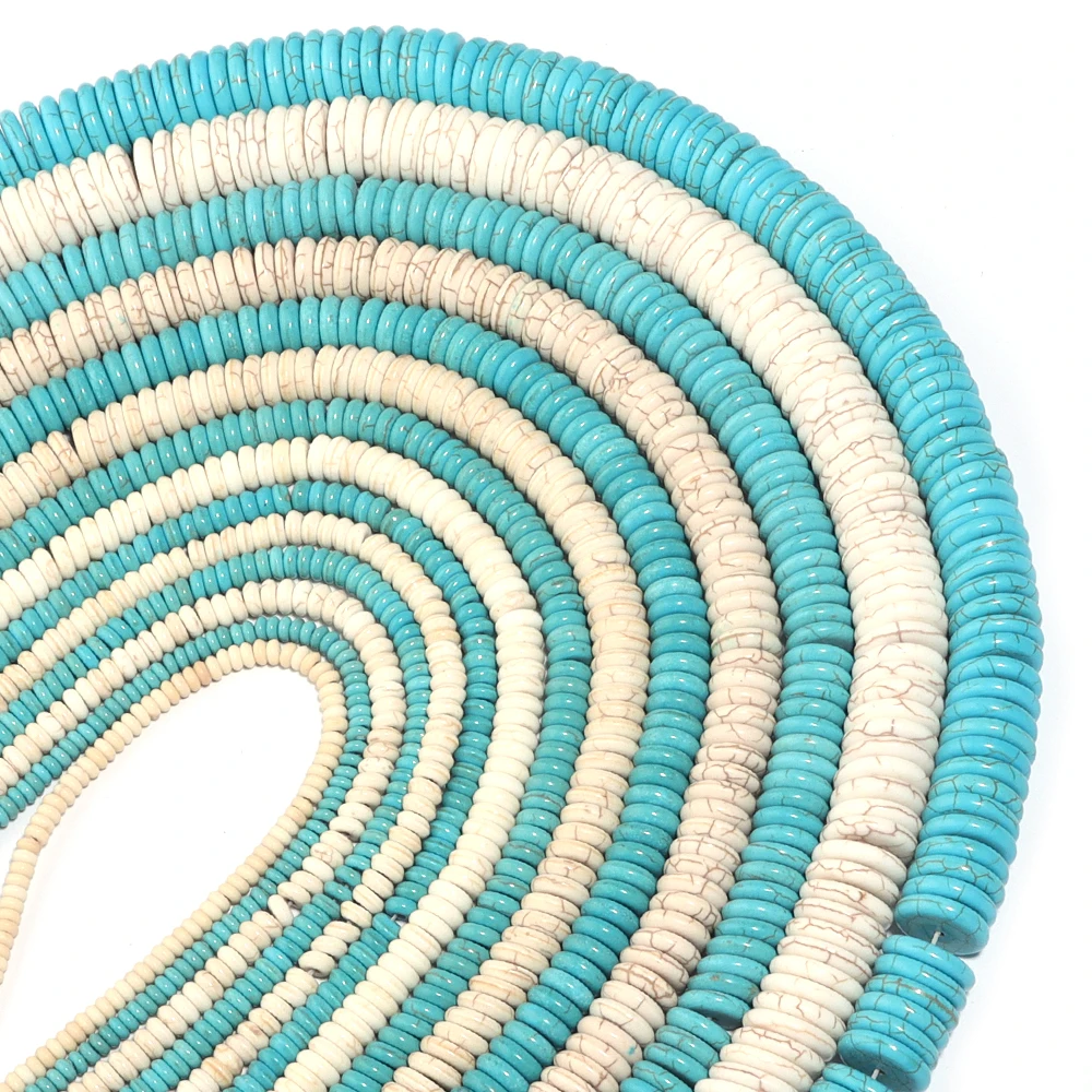 Perline Rondelle Piatte In Pietra Turchese Blu – 33x8mm – Forma Quadrata Rotonda Per Gioielli Fai Da Te (No.32) - 3