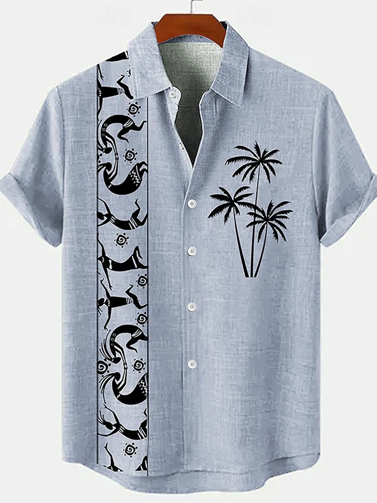 Summer Everyday Men's Casual Shirt, Vintage Style Tribal Print Men's Casual Short-sleeved Shirt, Pool Beach Party Hawaiian Shirt 2