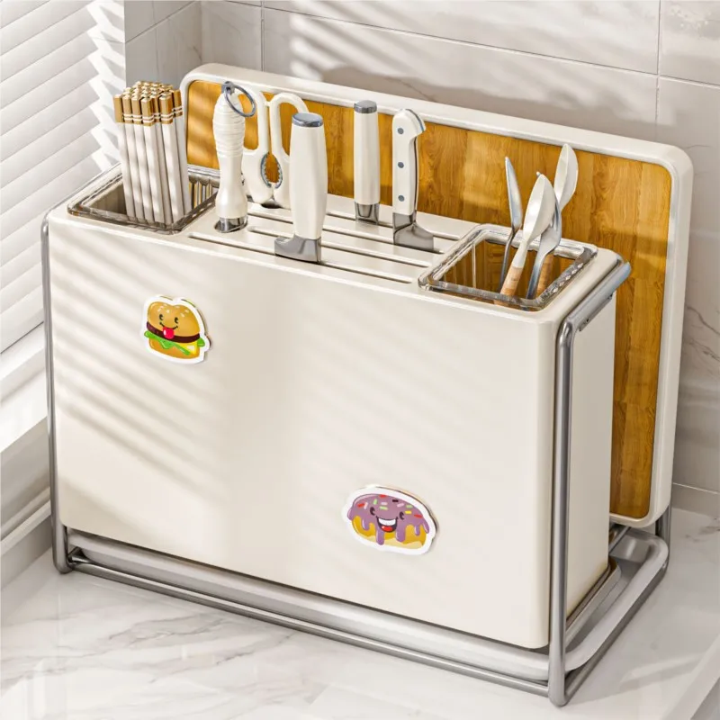 Cream Wind Knife Holder Chopstick Holder Multifunctional Kitchen Cutting Board Shelf Countertop Storage