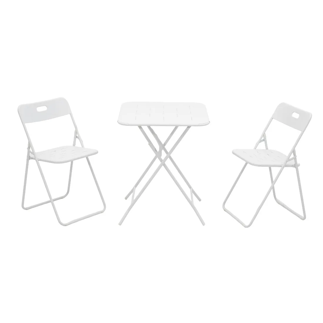 3-teiliges klappbares Bistro-Set für den Außenbereich, E-beschichtet, 2 Stühle und 1 Tisch, wetterbeständig, weiß – Detail 2