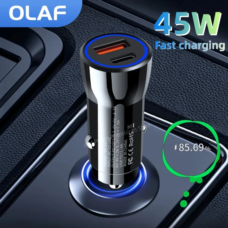 Caricabatteria Da Auto Olaf 45W Ricarica Rapida Qc3.0 Pd Caricabatterie Da Auto Usb Tipo C Adattatore Per Caricabatterie Da Auto Per Iphone Xiaomi Sam