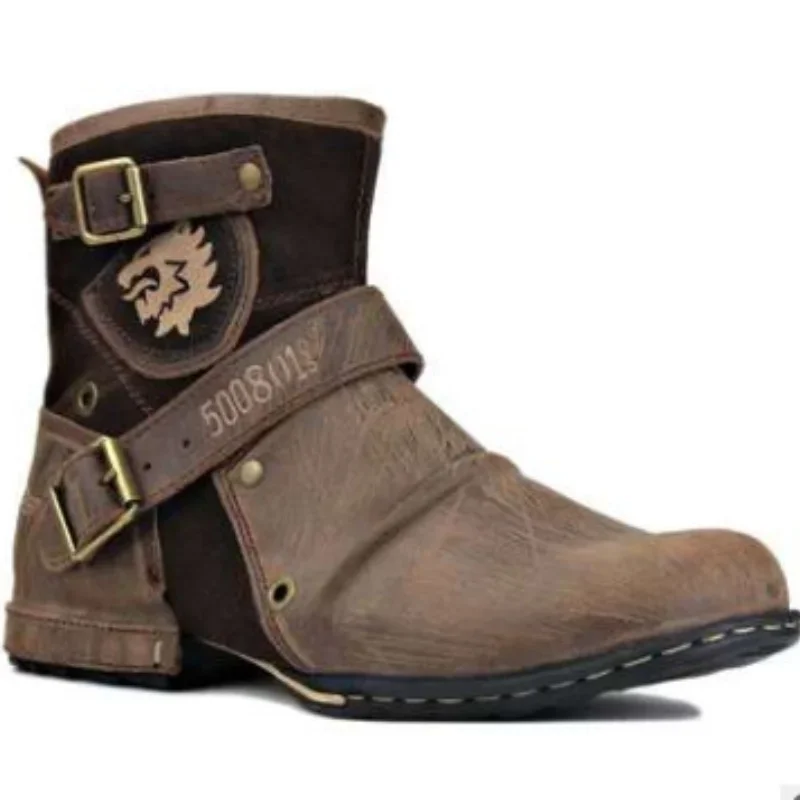 2022 European and American New Round Toe European and American Retro Men's Leather Boots Men's Shoes Men's Boots Plus Size