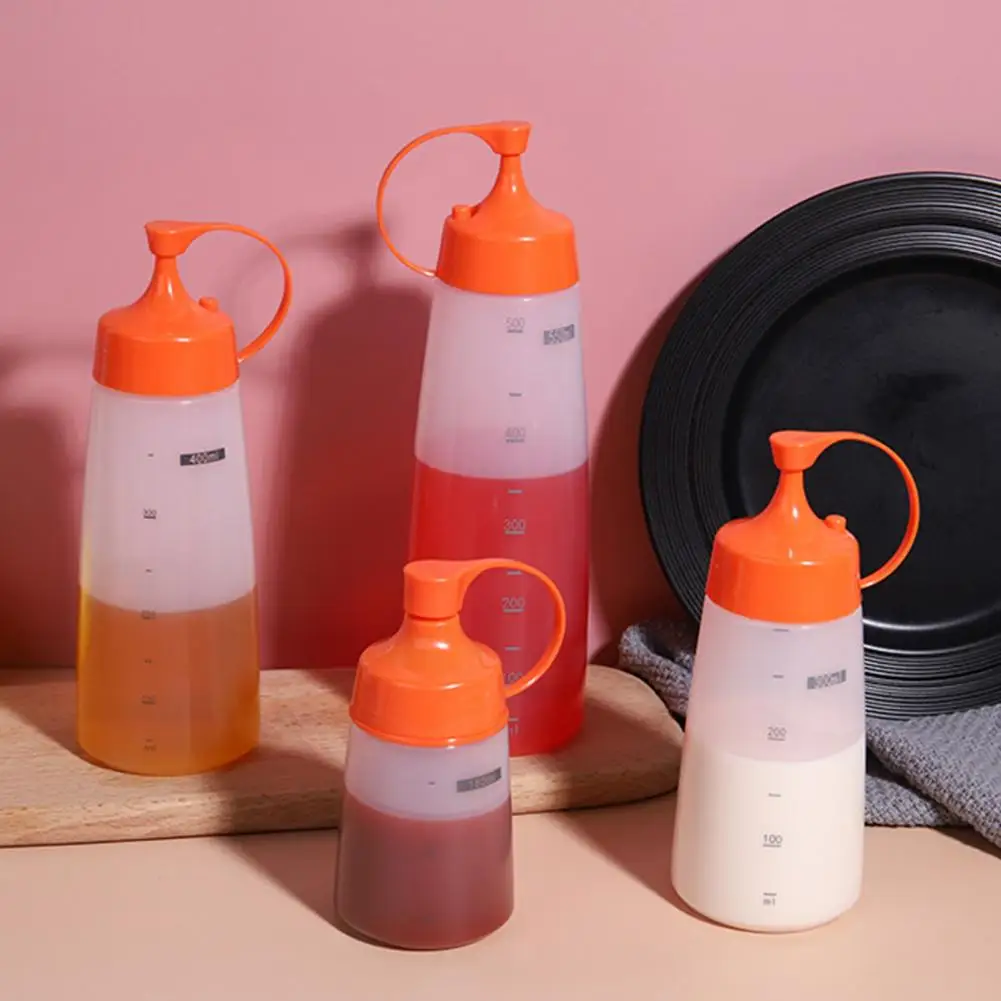 Practical Leakproof Squeeze Bottle Clear Scale Simple Usage Plastic Condiment Bottle Salad Squeeze Kitchen Tools