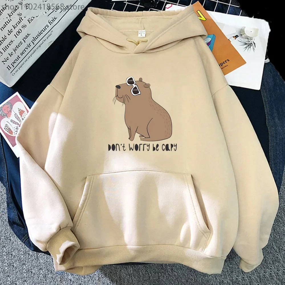 

Capybara Hoodies Women Don't Worry Be Capy Awesome Sweatshirts Caroon Animal Graphic Pullover Tops Men's Clothing Y2k Clothes