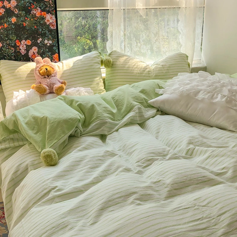 

Mori Girlish Heart All Cotton Washed Cotton Four-Piece Cotton Quilt Cover Bed Sheet Bed 1.5/1.8 M