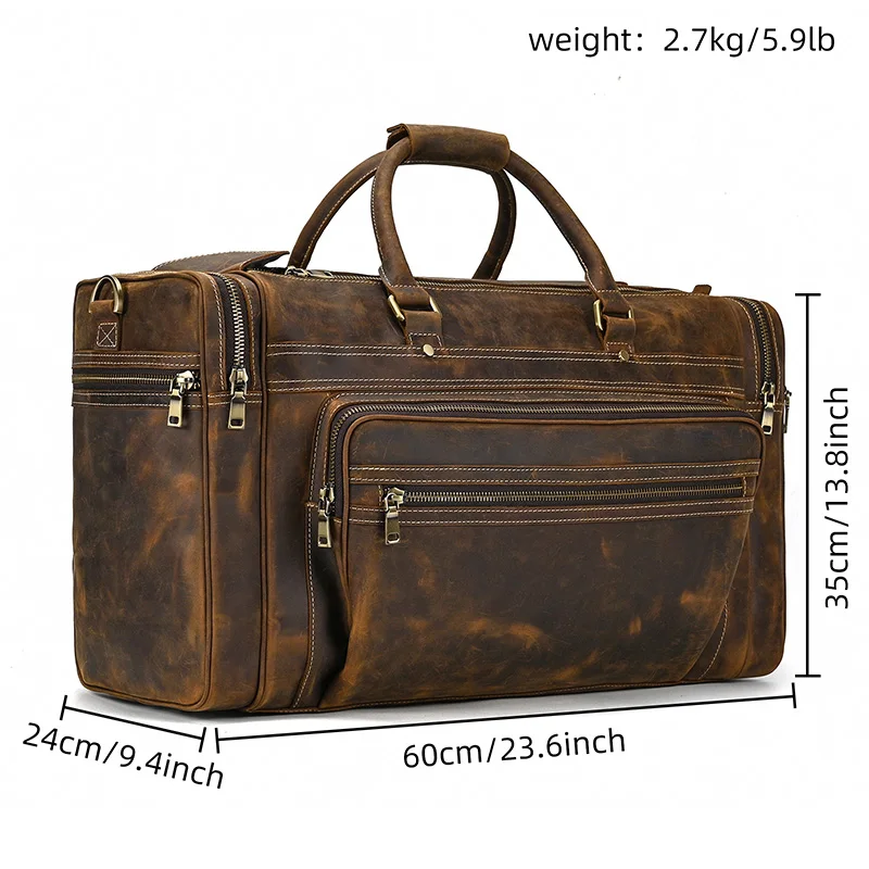 Large Capacity Men’s Black Travel Leather Duffle Bag