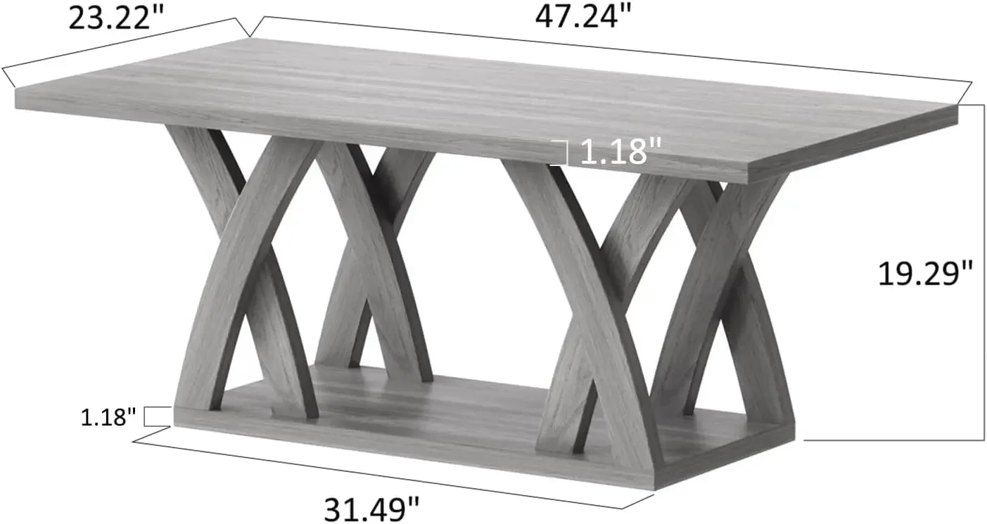 Coffee Table with Shelf, Wood Coffee Table for Living Room, Open Display Area,47” Grey 2