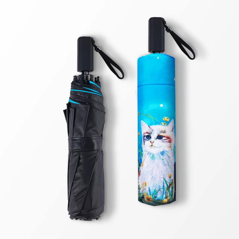 Cat Mochizuki three fold sunshade umbrella travel creative cartoon vinyl sunscreen UV protection men's and women's sun umbrella