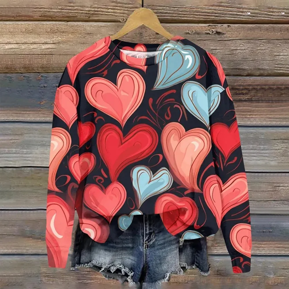 

Unique New Women Pullover Fashion Round Neck Pullovers Heart Print Long Sleeve Tops Youthful Woman Clothes Hoodies& Sweatshirts