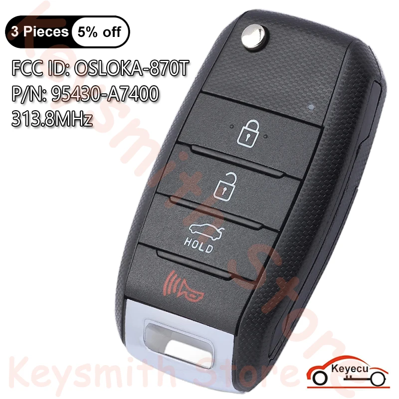 Keyecu 4 Pulsanti 313.8Mhz Per Kia Forte 2014 2015 2016 Auto Oem Board Flip Remote Control Key Fob Osloka-870T P/N: Muslimate