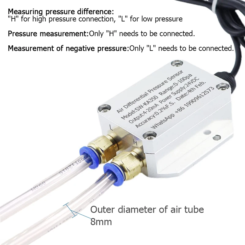 Pressure Sensor Air Differential Pressure Transmitter 4 20mA 5V 10V RS485 Output Fan Duct Differential Pressure Furnace Negative