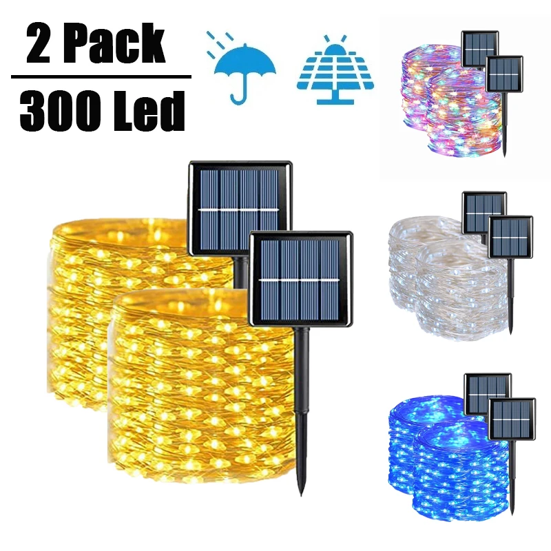 Guirxiété lumineuse solaire à LED pour jardin extérieur, lampe étanche scintillante, nickel é, fête de Noël, 300 LED, 32m, 22m, 12m, 7m